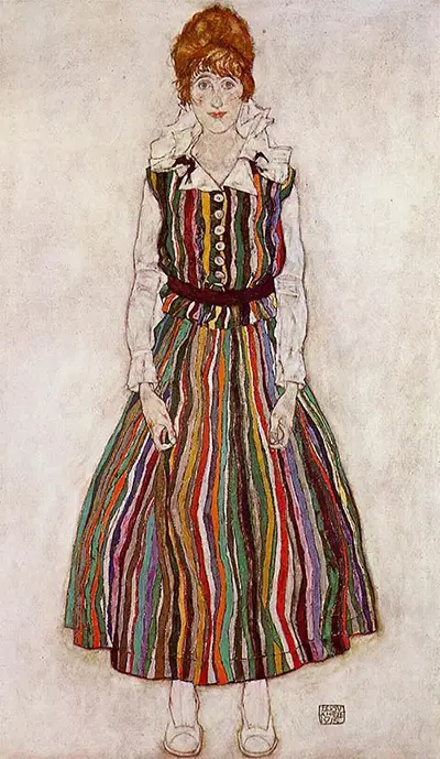Portrait of Edith Schiele in a Striped Dress Egon Schiele